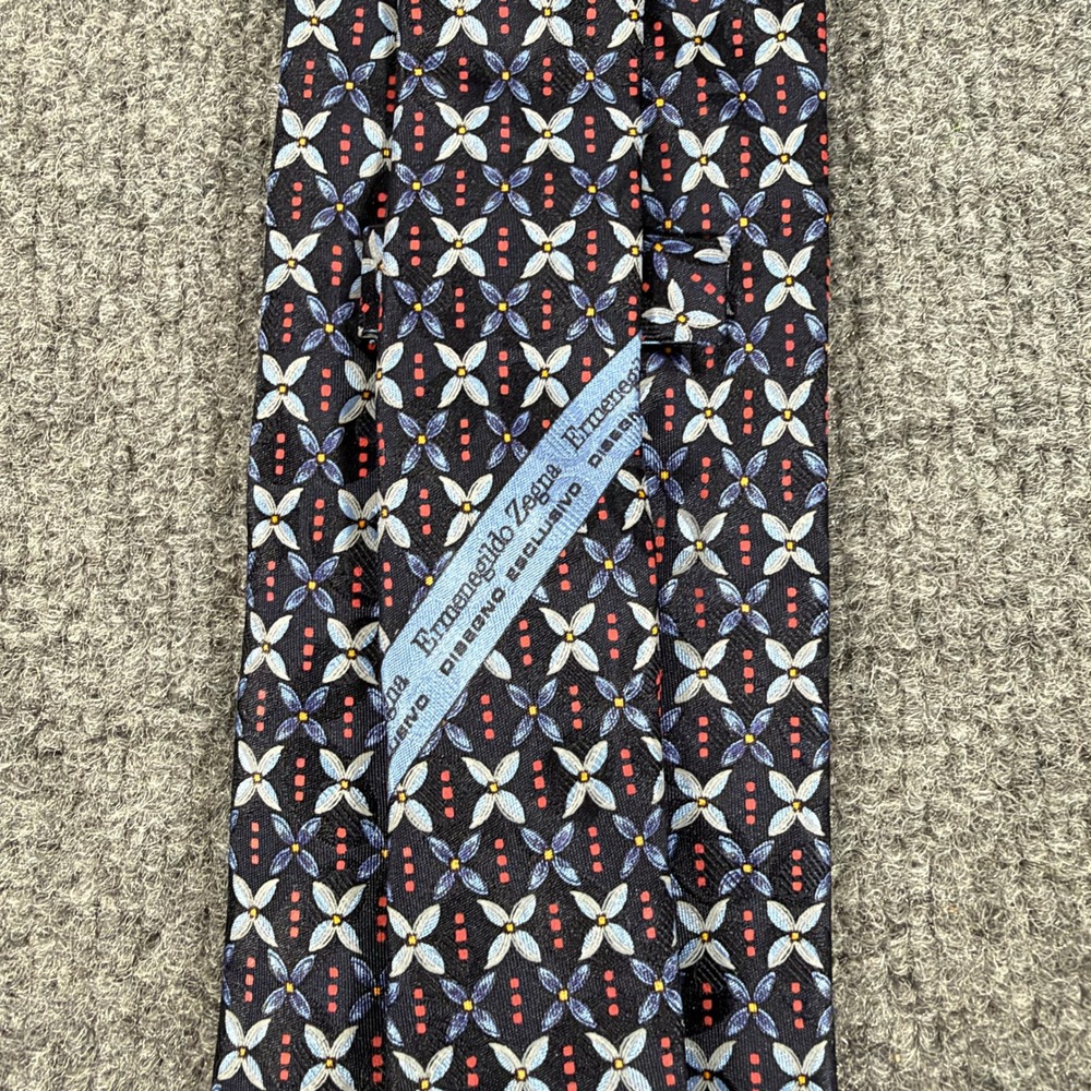 Ermenegildo Zegna Mens Silk Tie Navy Blue Geometric Floral Italy Luxury #4912